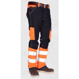Duurzame Signaaljeans Klasse 1 maat W44 L34 Fluor Oranje/Navyblauw