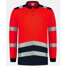 Tricorp Poloshirt Bicolor Lange mouw Klasse 2 maat 5XL Fluor Rood/Donkerblauw